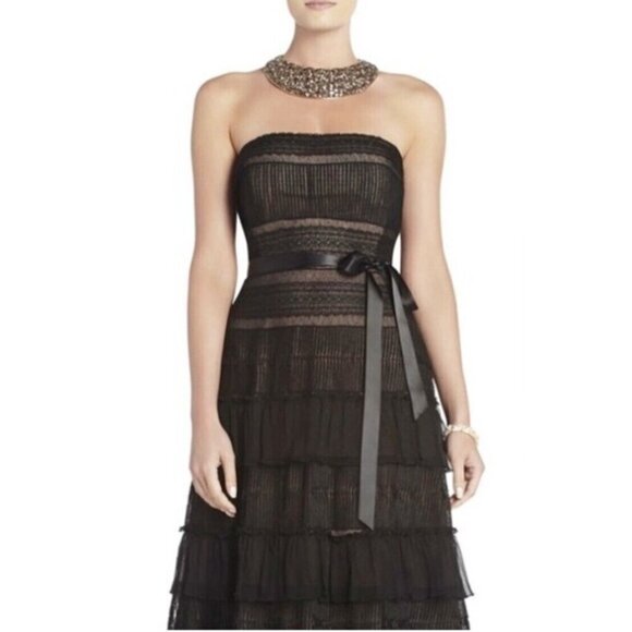 BCBG Maxazaria Sz 8 Black Strapless Lace Feather Boa Dress Ruffled NEW NWT $400 - Picture 5 of 15